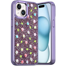 For iPhone 15 Case Bling Diamond Tiny Roses Glitter Cover + 2 Tempered Glass
