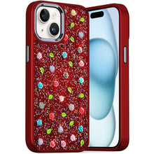 For iPhone 15 Case Bling Diamond Tiny Roses Glitter Cover + 2 Tempered Glass