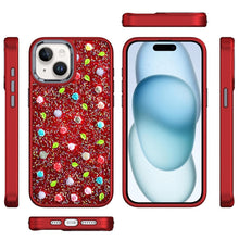 For iPhone 15 Case Bling Diamond Tiny Roses Glitter Cover + 2 Tempered Glass