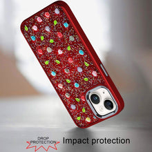 For iPhone 15 Case Bling Diamond Tiny Roses Glitter Cover + 2 Tempered Glass