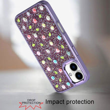 For iPhone 16 6.1inch Case Bling Diamond Tiny Roses Glitter + Tempered Glass
