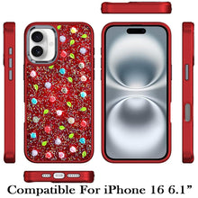 For iPhone 16 6.1inch Case Bling Diamond Tiny Roses Glitter + Tempered Glass