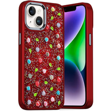 For iPhone 13/14 Case Bling Diamond Tiny Roses Glitter Cover + Tempered Glass