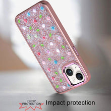 For iPhone 13/14 Case Bling Diamond Tiny Roses Glitter Cover + Tempered Glass