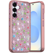 For Samsung S25/S24 Case Bling Diamond Tiny Roses Glitter Cover + Tempered Glass