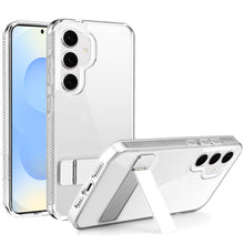For Samsung S25/S24 Case Transparent Cover w/ Metal Kickstand + Tempered Glass