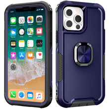 For iPhone 11 Pro Max Case Rugged Triple Layer Metal Ring Stand + Tempered Glass