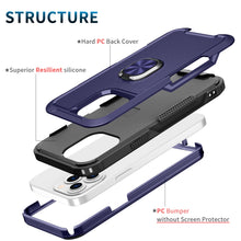 For iPhone 11 Pro Max Case Rugged Triple Layer Metal Ring Stand + Tempered Glass