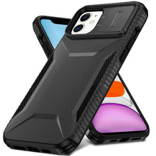 For iPhone 11 6.1 in. Case Rugged Side Grip Sliding Lens Cover + Tempered Glass