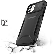 For iPhone 11 6.1 in. Case Rugged Side Grip Sliding Lens Cover + Tempered Glass