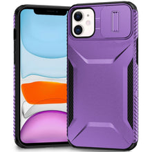 For iPhone 11 6.1 in. Case Rugged Side Grip Sliding Lens Cover + Tempered Glass