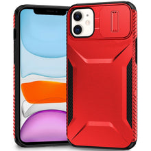For iPhone 11 6.1 in. Case Rugged Side Grip Sliding Lens Cover + Tempered Glass