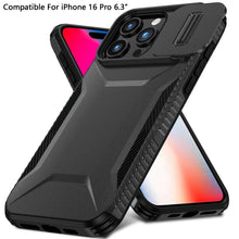 For iPhone 16 Pro 6.3in Case Rugged Side Grip Sliding Lens Cover +Tempered Glass