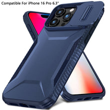 For iPhone 16 Pro 6.3in Case Rugged Side Grip Sliding Lens Cover +Tempered Glass