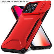 For iPhone 16 Pro 6.3in Case Rugged Side Grip Sliding Lens Cover +Tempered Glass
