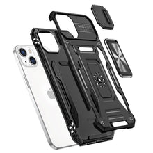For iPhone XR Case Sliding Camera Lens with Metal Ring Stand + Tempered Glass