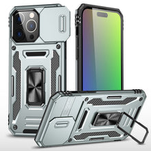 For iPhone 15 Case Sliding Lens Shockproof Magnetic Ringstand + 2 Tempered Glass