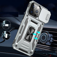 For iPhone 15 Case Sliding Lens Shockproof Magnetic Ringstand + 2 Tempered Glass