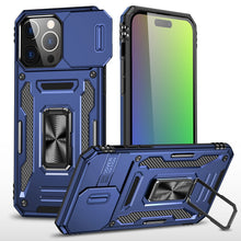 For iPhone 15 Case Sliding Lens Shockproof Magnetic Ringstand + 2 Tempered Glass