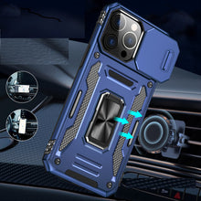For iPhone 15 Case Sliding Lens Shockproof Magnetic Ringstand + 2 Tempered Glass