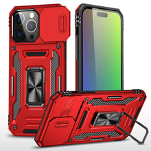 For iPhone 15 Case Sliding Lens Shockproof Magnetic Ringstand + 2 Tempered Glass