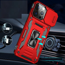 For iPhone 15 Case Sliding Lens Shockproof Magnetic Ringstand + 2 Tempered Glass