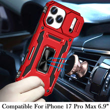 For iPhone 17 Pro Max Case Sliding Lens with Magnetic Ring Stand +Tempered Glass