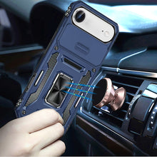 For iPhone Air Case Sliding Lens Cover with Metal Ring Stand + Tempered Glass