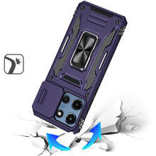 For Moto G Power 2025 Case Slideing Lens Shockproof Ring Stand + Tempered Glass