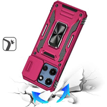 For Moto G Power 2025 Case Slideing Lens Shockproof Ring Stand + Tempered Glass