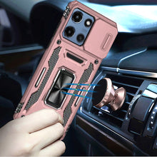 For Moto G Power 2025 Case Slideing Lens Shockproof Ring Stand + Tempered Glass