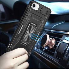 For iPhone 16e Case Sliiding Lens Cover Magnetic Ring Stand + Tempered Glass