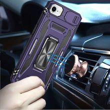 For iPhone 16e Case Sliiding Lens Cover Magnetic Ring Stand + Tempered Glass
