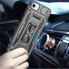 For iPhone 16e Case Sliiding Lens Cover Magnetic Ring Stand + Tempered Glass