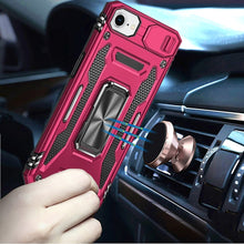 For iPhone 16e Case Sliiding Lens Cover Magnetic Ring Stand + Tempered Glass