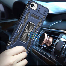 For iPhone 16e Case Sliiding Lens Cover Magnetic Ring Stand + Tempered Glass