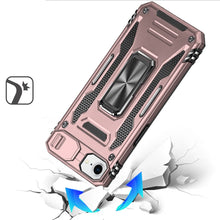 For iPhone 16e Case Sliiding Lens Cover Magnetic Ring Stand + Tempered Glass