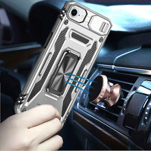 For iPhone 16e Case Sliiding Lens Cover Magnetic Ring Stand + Tempered Glass