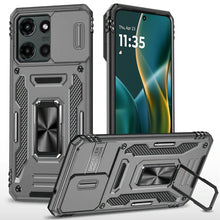 For Moto G Stylus 2025 Case Slideing Lens Shockproof Ring Stand + Tempered Glass