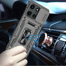 For Moto G Stylus 2025 Case Slideing Lens Shockproof Ring Stand + Tempered Glass