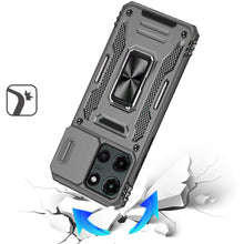 For Moto G Stylus 2025 Case Slideing Lens Shockproof Ring Stand + Tempered Glass