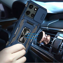 For Moto G Stylus 2025 Case Slideing Lens Shockproof Ring Stand + Tempered Glass