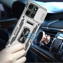 For Moto G Stylus 2025 Case Slideing Lens Shockproof Ring Stand + Tempered Glass