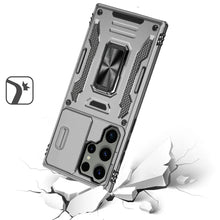 For Samsung S25 Ultra Case Slide Lens Cover Magnetic Ring Stand + Tempered Glass