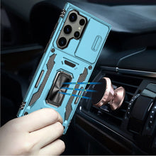 For Samsung S25 Ultra Case Slide Lens Cover Magnetic Ring Stand + Tempered Glass