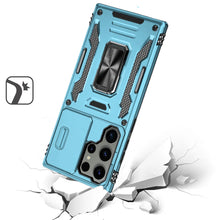 For Samsung S25 Ultra Case Slide Lens Cover Magnetic Ring Stand + Tempered Glass