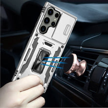 For Samsung S25 Ultra Case Slide Lens Cover Magnetic Ring Stand + Tempered Glass