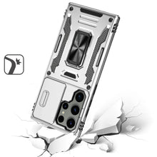 For Samsung S25 Ultra Case Slide Lens Cover Magnetic Ring Stand + Tempered Glass