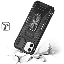 For iPhone 12/12 Pro Case Sliding Lens with Magnetic Ring Stand + Tempered Glass