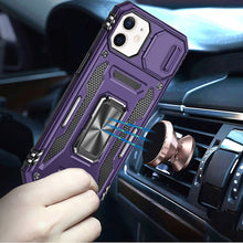 For iPhone 12/12 Pro Case Sliding Lens with Magnetic Ring Stand + Tempered Glass